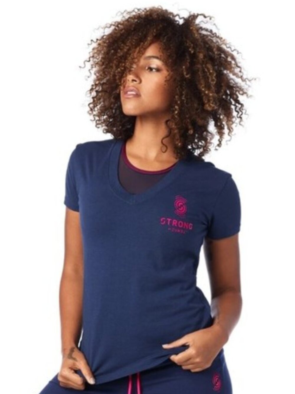 STRONG by Zumba Instructor V-Neck T-Shirt Blue Baby Women Small